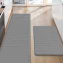 Color&Geometry Anti Fatigue Cushion Padded Kitchen Mat for Floor - 17x29+17x59,Easy Clean, Waterproof & Oil Proof, Anti Slip, Foam Rubber Runner Rug for Front Sink Comfort Standing, Grey Set of 2