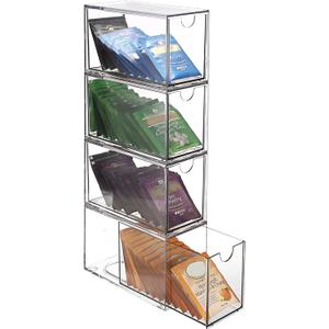 ELLDOO 4 Drawers Tea Bag Organizer, Clear Acrylic Stackable Tea Bag Storage Holder for Kitchen Pantry, Coffee Pod Snack Storage for Countertop Cabinet
