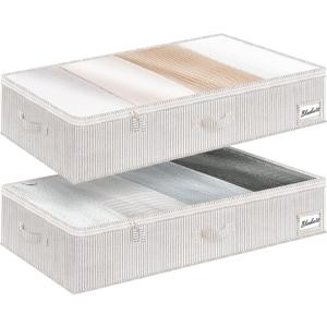StorageWorks Large Under Bed Storage Containers with Handles and Label Holder, 2 Pack Ultra-thick Fabric Underbed Bins, Closet Organizer for Clothes, Blankets, Sweater (Gray and White Stripes)