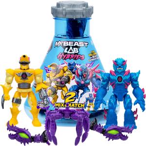MrBeast Lab Hybrids Multi Pack, Reveal Different Hybrid Parts To Create 2 Mix & Match Action Figures, Plus Parts Of The Golden Panther Dragon, Fuse Millions Of Beast Combinations - Liger VS Banana-man