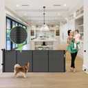 Reinforced 120 Inch Retractable Baby Gates Extra Wide Dog Gate with Support Rods  Prevent Crawling Under, 10 Feet Extra Long Baby Gates for Large Openings, Indoor/Outdoor Retractable Dog Gate, Black