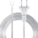 Lamp Cord with End Plug Replacement Electric Lamp Wire Clear 18/2 SPT-1 Wire Stripped End Ready for Wiring Repair Part for Table Floor Lighting Fixture(15ft,Clear Silver)