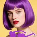 Purple Bob Wig with Heart Sunglasses - Heat-Resistant, Synthetic Fiber, Adjustable and Natural Looking