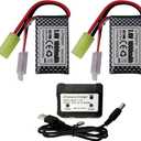 Accessory 2PCS 7.4V 1000mAh Odamiya Plug Lithium Battery with 2-in-1 Charger for 300E 302E 9300 9310 9201E 9305E 9304E 9303E 9302E 9301 RC Car, RC Boat, RC Drone