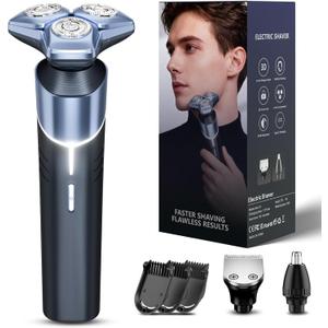 Electric Razor for Men: 3-in-1 Shaver with Hair Clipper and Nose Hair Trimmer, 10000 RPM High Speed Motor, Vivid Blue