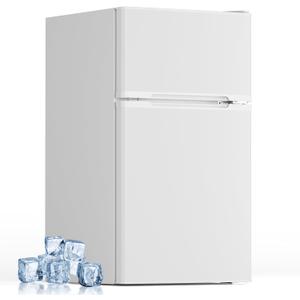 Electactic Mini Fridge with Freezer, 3.2 Cu.Ft Compact Refrigerator with 2 Doors, Small Fridge with Adjustable Thermostat & Removable Glass Shelves for Bedroom, Office, Dorm, or Apartment, White