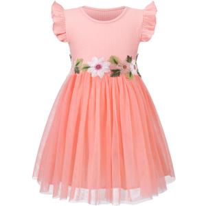 HILEELANG Little Flower Girl Tulle Tutu Dress Easter Cotton Ribbed Birthday Wedding Party Princess Dresses 2T