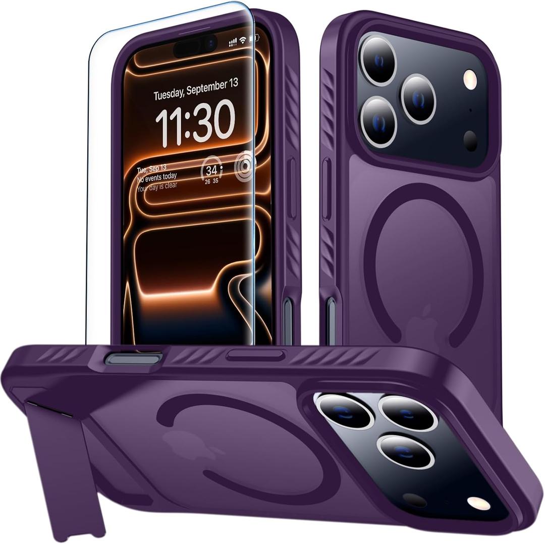 5 x MOZOTER for iPhone 17 Pro Case with Kickstand,[Compatible with MagSafe] [12FT Military Grade Protection] Slim Translucent Matte Shockproof Phone Case,6.3",Purple