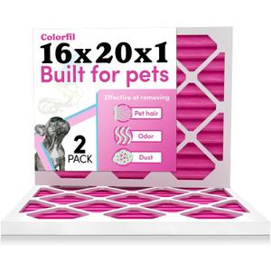 Colorfil 16x20x1 Air Filter (2-Pack) | Made in the USA | Color Changing | Remove Cat and Dog Odor | MERV 8 for Pet Hair Dander and Dust | 15.5"x19.5"x0.75" Exact Size