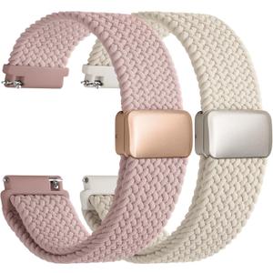 Fullmosa Magnetic Braided Watch Bands - 18mm 20mm 22mm Quick Release Watch Strap, Stretchy Nylon Solo Loop Compatible with Garmin Samsung Galaxy Amazfit for Men Women(22mm, Starlight+Muted Pink)
