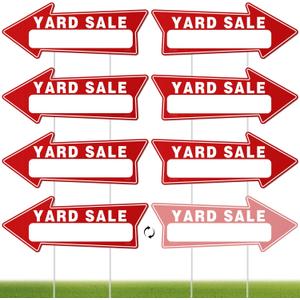 7 Pack Yard Sale Signs with Stakes - 16"x6" Double-Sided Directional Garage Sale Arrows, Waterproof Outdoor Signs with 14 Metal Stakes, Yard Sale Supplies