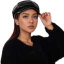 Newsboy Caps Beret Hats for Women Rb Greek Fisherman Cabbie Leather Newsies Chauffeur Fiddler Peaked Paperboy News (Black)