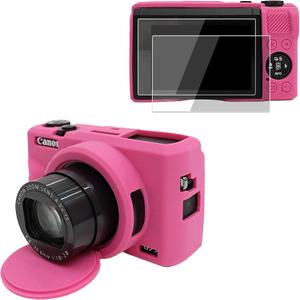 VOVMOEYA Camera Case for Canon Powershot G7 X Mark III with 2PCS Screen Protector,Full Pritection Soft G7X III Silicone Case Detachable Lens Cover Protective Cover for Canon G7XIII G7X3-Dark pink