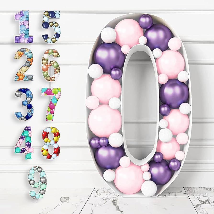 HOUSE OF PARTY Mosaic Numbers for Balloons 3ft - Marquee Numbers Pre-Cut 3 Feet Tall Balloon Number Frame, 0 Mosaic Cardboard for Birthday Wedding