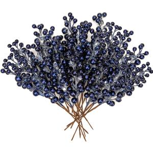 Briful 20 PCS Artificial Christmas Berry Picks, 8.7" Faux Berry Stems Spray with Glitter Paillette for DIY Crafts Wreath Garland Party Christmas Ornaments Dcor (Small-blue)