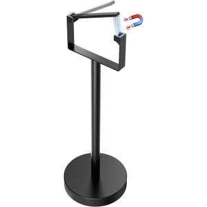 RUACQ Toilet Paper Holder Stand, Magnetic Closure Toilet Paper Stand with Lift-Up Rotating Arm, SUS304 Stainless Steel Bathroom Toilet Paper Holder Free Standing, Weighted Base (Matte Black)