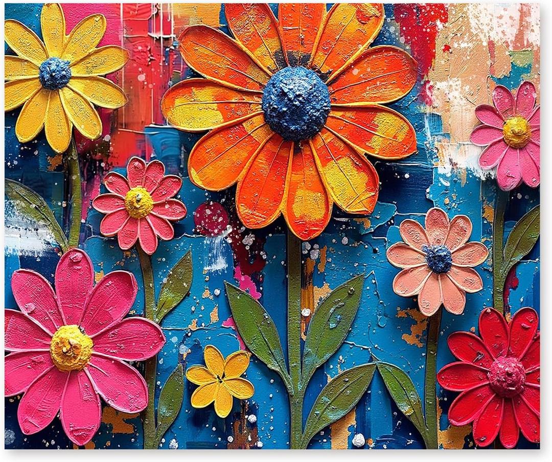 RLTXBUK Colorful Floral Diamond Art Kits, Oil Painting Watercolor Flower Gem Diamond Painting Art Kits for Adults Kids Beginners, Floral Room Decor 9.8x11.8 Inch