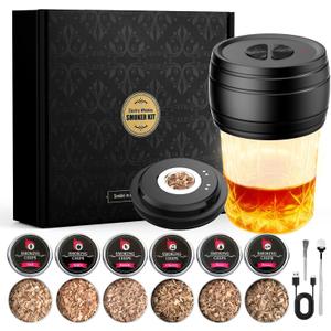 Electric Whiskey Smoker Kit Built-in Lighter, Rechargeable Old Fashioned Cocktail Bourbon Drink Smoker kit with 6 Wood Chips Whisky Kit Gifts for Men Dad Husband Boyfriend Mens