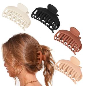 DEEKA 4 PCS Double Row Teeth Hair Claw Clips 2.5" Medium Hair Clips for Thin Hair Small Matte Clips Short Fine Hair Accessories for Women and Girls -Black Brown 