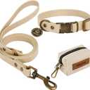 Wisedog Dog Collar and Leash Set Combo: Adjustable Durable Pet Collars with Dog Leashes for Small Medium Large Dogs, Includes One Bonus of Poop Bag Holder (M, Sand Color) (M(Collar:12"-18";Leash:5 ft))