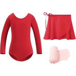 Stelle Girls Ballet Leotards Toddler Dance Combo with Skirt and Tights (Red)