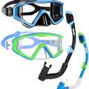 Aegend Snorkeling Gear for Adults Youth Kids, Snorkel Mask with Top Dry Valve - Panoramic View Anti-Leak and Anti-Fog with Mesh Bag for Snorkeling, Scuba Diving, Freediving & Swimming (Black & Blue)