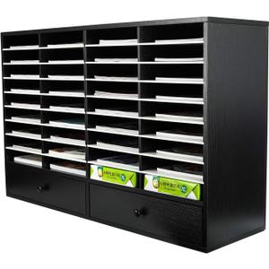 PAG Mail Sorter Organizer, Wood Literature Organizer, Student Mailbox for Classroom, Desktop Bill Paper Organizer for Office Home School, 38 Compartments, Black&White