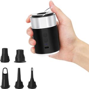 LIBERRWAY Electric Air Pump for Inflatables - Rechargeable Tiny Pump - Cordless Portable Air Pump with Camping Lantern, Quick-Fill Air Mattress Pump for Camping, Pool Floats (Black + Silver)