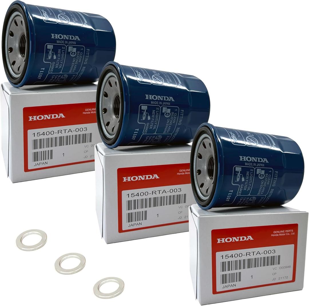 Genuine Oil Filter 15400-RTA-003 | Compatible with Honda Acura vehicles | Made in Japan | OEM | 3 Pack Bundle with APSG Drian Plug Gasket/Crush washers | REF: 15400-PLM-A02 / 15400-PLM-A01