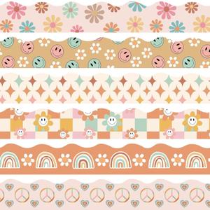 5 x VABAMNA Boho Bulletin Board Borders Retro Classroom Decorations, 84Ft Groovy Bulletin Board Border Daisy Floral Rainbow Decor Colorful Scalloped Trim Border for Teacher School Supplies Classroom Decor