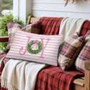 Coquette Pink Bow Christmas Wreath 12x20 Pillow Cover, Preppy Christmas Decor, Girly Pink Striped Joy Xmas Holiday Decorative Throw Pillow Covers Pillowcases for Girls Room Dorm Apartment