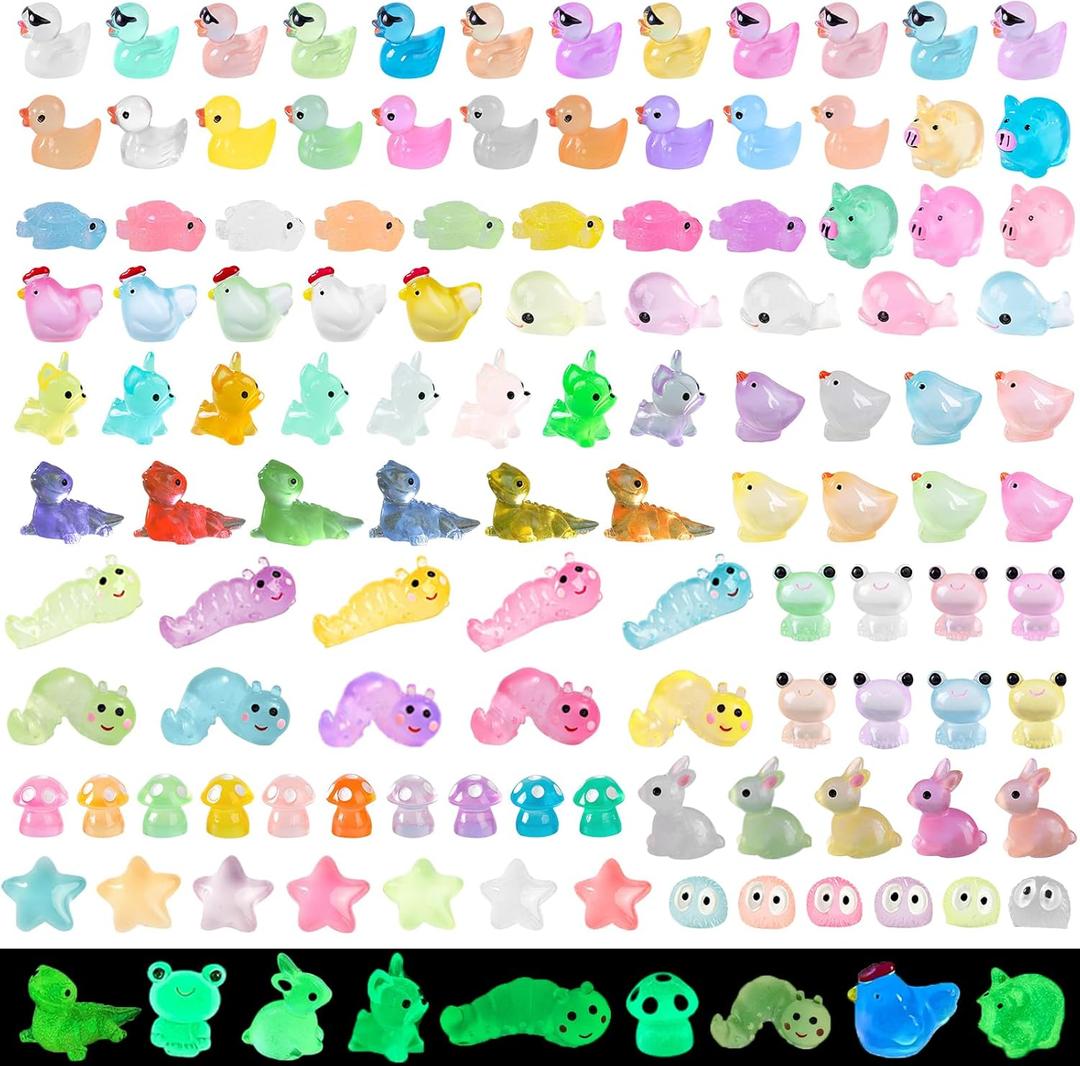 160 PCS Luminous Mini Resin Animals Miniature Animals Figurines to Hide Glow in The Dark Tiny Resin Figurines for Miniature Landscape Party Favors Bag Fillers Garden Decor