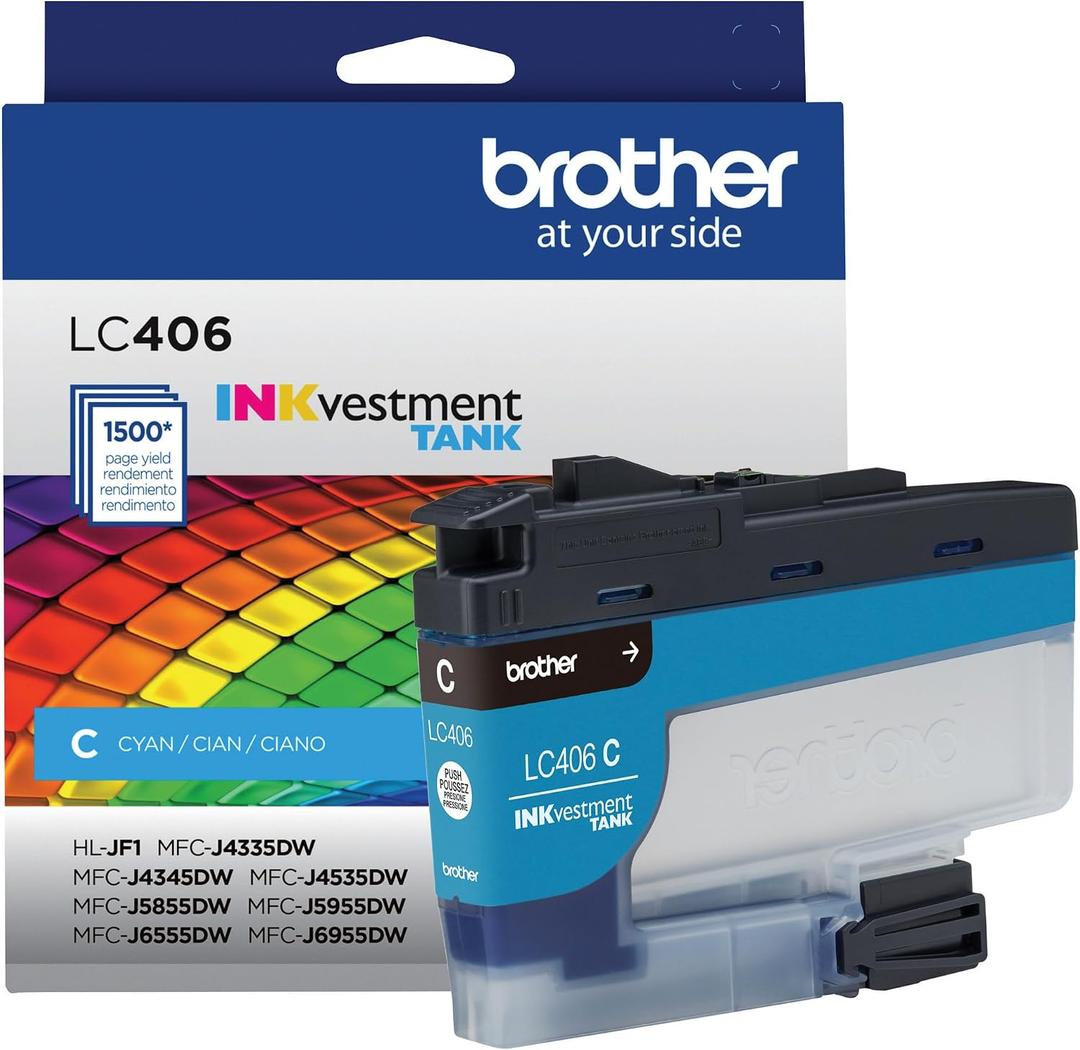 Brother Genuine LC406C Standard Yield Cyan INKvestment Tank Ink Cartridge