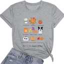 MNLYBABY Halloween Ghost Shirt for Women Funny Spooky Season Short Sleeve Letter Print Tee Fall Holiday Tops (Medium, Light Grey)