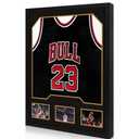 Jersey Frame Display Case 1 Pack, Large Wooden Sport Jersey Shadow Box Frame with Mats and Real Tempered Glass Cover for Football Hockey Baseball Basketball Soccer Shirt, Black, 31.3" x 23.5" x 1.6" , Pack of 5