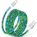 USB A to USB C Cable 6FT,Beaded Charger Cord for iPhone 17 16 Pro Max 17e 15 Car play,Cute Type C Car Charger Charging Cord for iPad 10 11th A16/Samsung S26 S25 S24/Android Phone Girls Women,BlueGreen