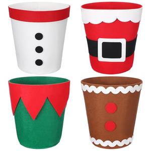 Syhood 4 Pcs Christmas Felt Buckets Christmas Decorations Snowman Gingerbread Man Santa Claus Xmas Candy Bags Treat Hamper for Holiday Party Gift Packaging Table Centerpiece