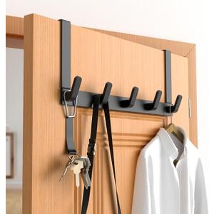 Over The Door Hooks Hanger, Heavy Duty Rack for Winter Coat, Fits 1 3/8" Doors, L7U - Bathroom Accessories and Towel Organizer Holder, Matte Black