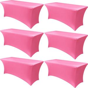 Obstal 6 Pack Stretch Spandex Table Covers for 6 Foot Tables - 6 FT Universal Rectangular Fitted Tablecloth Protector for Wedding, Banquet, Party, 72 Length x 30 Width x 30 Height Inches, Dark Pink