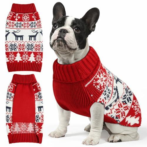 Christmas Dog Sweaters for Small Medium Large Dogs and Cats,Pet Soft Warm Holiday Outfit Girl & Boy,Pup Winter Clothes Turtleneck Double Knitting Collar for Outdoors Playing (Deer, M)