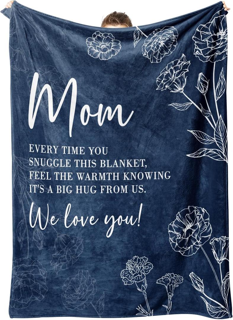 GiltGlimmer Gifts for Mom Mothers Day, Mom Birthday Gifts Blanket, Moms Gift for Women from Daughter Son, We Love You Present for Mother Mommy Christmas 60" x 50", Blue