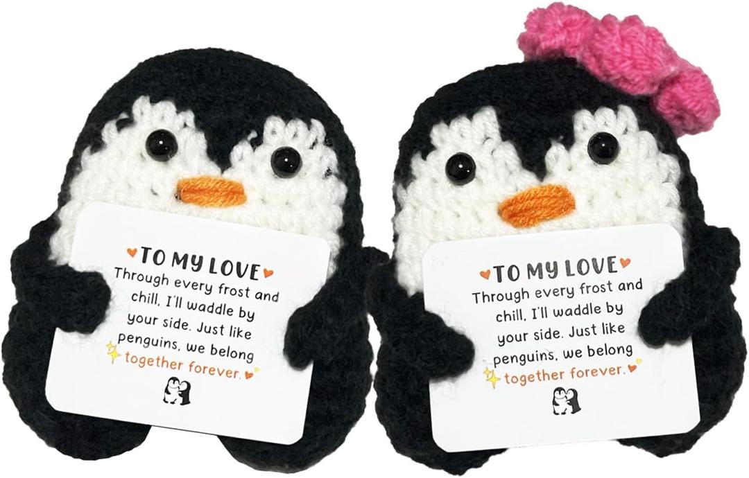 Penguin Crochet Couple Gift, Cute Anniversary, Birthday & Wedding Keepsake for Him & Her, I Love You Long Distance Relationship Gifts