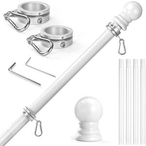 Anovo Flag Pole for Outside House - Stainless Steel 5 FT Flag Poles Kit with1 Inch Metal 360 Rotating Rustproof Flag Pole Rings for Outside House Porch 3x5 Flag Without Holder (5 FT-White)