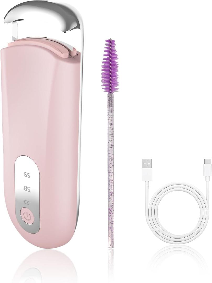 Heated Eyelash Curler for Natural Lashes 2 Level Adjustable Temperature Mini Electric Lash Curler Fast 3 Second Heat Up 24 Hours Long Lasting Curl (Pink Purple)