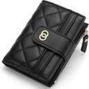 GAEKEAO Small Wallet for Women Slim Bifold Leather Credit Card Holder Wallets Zipper Pocket Coin Purse with ID Window