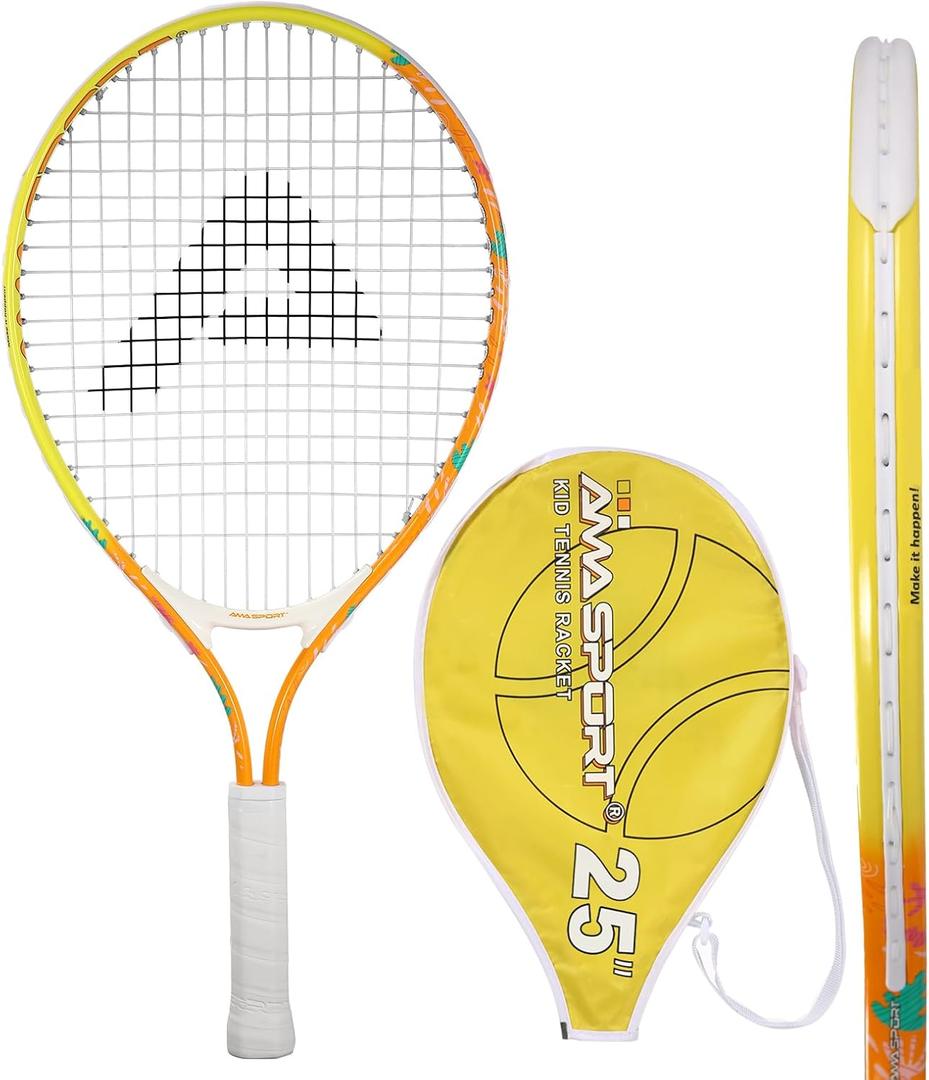 AMA SPORT Kids Tennis Racket for Junior Toddlers Starter Kit 17-25" Tennis Racquet for Girls and Boys with 420D Nylon Shoulder Strap Bag (Orange)