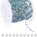 MECCANIXITY Stainless Steel Bead Chain, 16.4 Feet/5M Enamel Beaded Jewelry Link Cable Chains Spool Kit for Jewelry Making, Necklace, Bracelets, DIY Crafts (Silver/Lake Blue, Pack of 1)