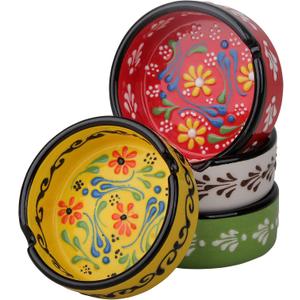 Ashtray Set for Indoor Outdoor Use Cigarette Ash Holder for Smokers Desktop Smoking Ash Tray - Home Office Decoration Hand-Paint Ceramic Cigar Ashtrays (4 Pcs - Red/Yellow/White/Green)