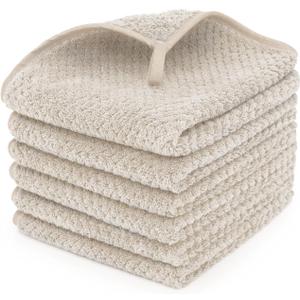6 Piece Washcloth Set Set,100% Microfiber - Quick Dry, Thick, Soft, Plush and Highly Absorbent Luxury Hotel & Spa Bath Towel for Bathroom, Pack of 6, Khaki