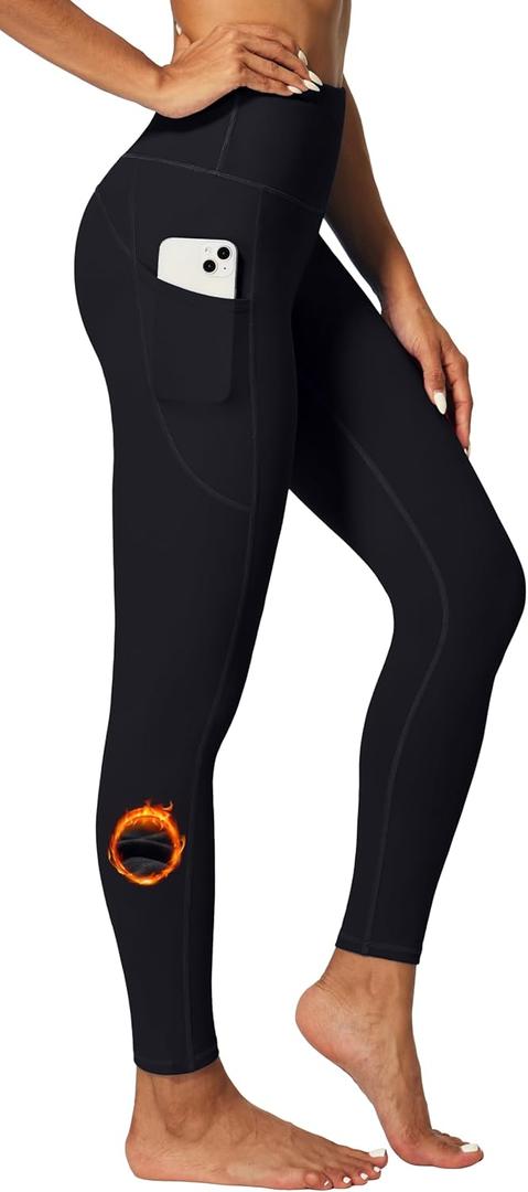 IUGA Fleece Lined Leggings Women Thermal Leggings for Women Winter Warm Tights High Waisted Hiking Yoga Pants with Pockets (Large, Black)